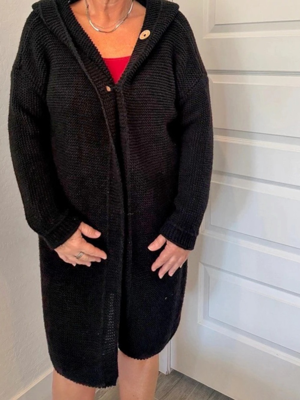 Black Hooded Long Cardigan Like New